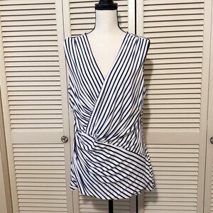 White House Black Market Blue & White Tunic Sleeveless Knit Top